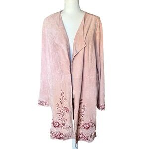 Curations Bohemian Glamour Faux Suede Embroidered Topper Jacket